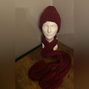 Wine Colored Beanie w/ Pocket Scarf
